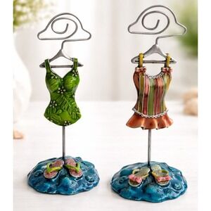 Set of 2 Beach Swimsuit Bikini Card Photo Holder Stand Flip Flops Seashell  Vtg‎
